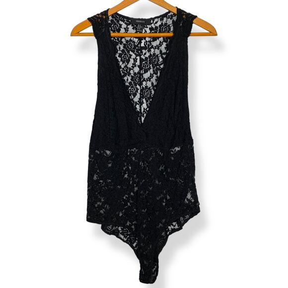 3/$20 Forever 21 plus size sheer black floral lace sleeveless bodysuit 1X - Picture 1 of 8